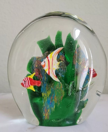 Sculpture Aquarium En Verre De Murano - Poisson Récif Tropical - Main Soufflée Multicolore - Italie