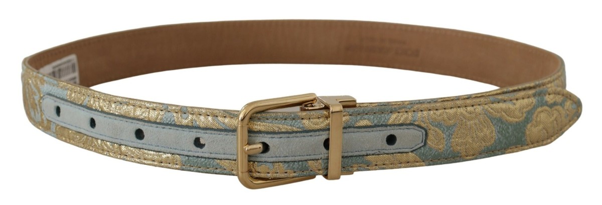 Dolce & Gabbana Elegant Light Blue Leather Belt with Gold