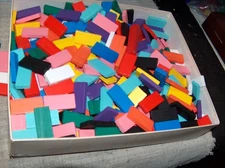 Colorful Wooden Building Blocks  Lot of 500  3/4" by 1 3/4" - almost 4 lbs  Wood