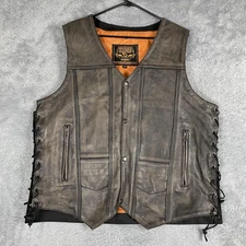 Milwaukee Leather Vest Mens 2XL Brown Distressed Side Lace Biker Motorcycle