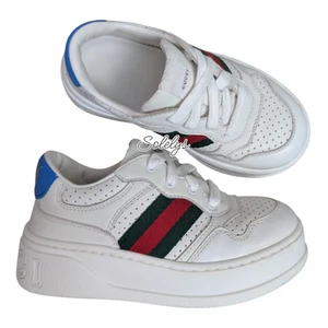 Baskets Gucci enfants Chunky GG logo cuir toile blanc bleu enfant en bas âge EU 25 US 9