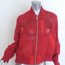 Sacai Paisley Lace-Embroidered Organza Bomber Jacket Red Size 2