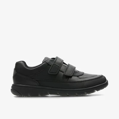 CLARKS SCHOOL Clarks Boys Venture Walk Kid Black Leather Riptape,School Shoes Leather School