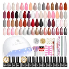 39Pc Gel Nail Polish Kit with U V Light, Pink Brown Nude Dark Red 22 Colors Past