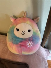 8" Squishmallow Lucy May 2019 Plush Rainbow, Tie Dye Llama Unicorn Daisy Flower.