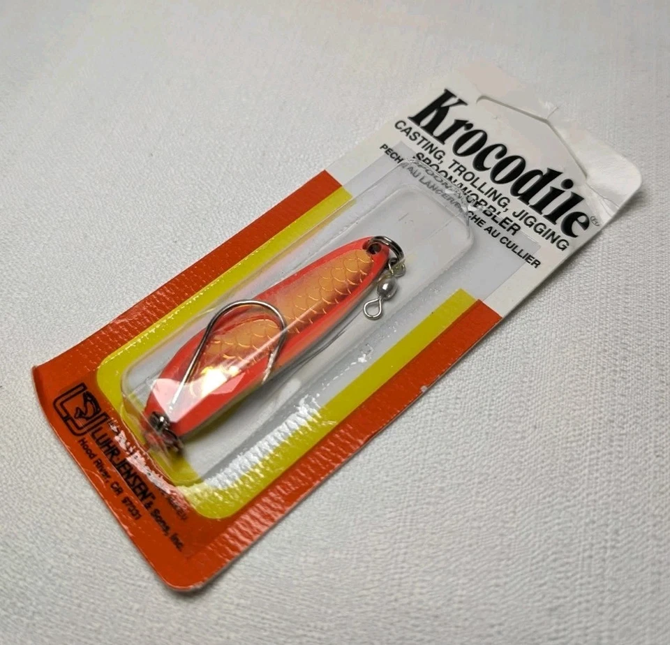 Lot of 4 Luhr Jensen Krocodile 3/8 oz Spoons – Red Magic Fishscale – Made in USA - Image 2 of 3