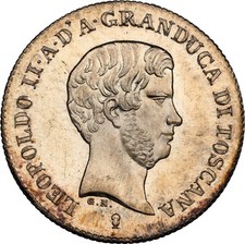 ITALY / ITALIAN STATES  TUSCANY  1843  1 FIORINO SILVER COIN NGC CERTIFIED MS64+