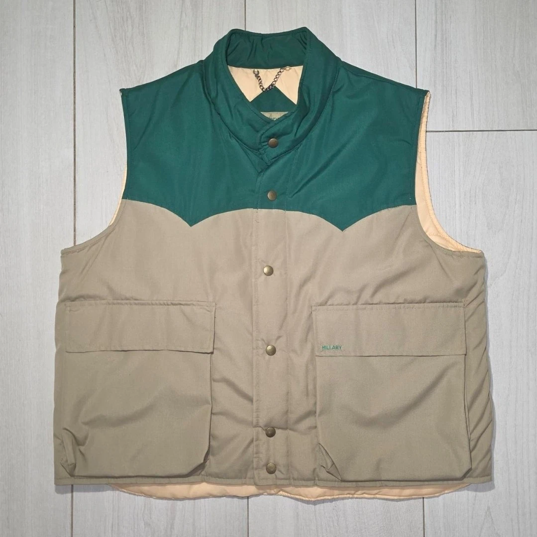 Vintage Hillary Fieldwear Collection Insulated Quilted Vest Green Beige Size XL