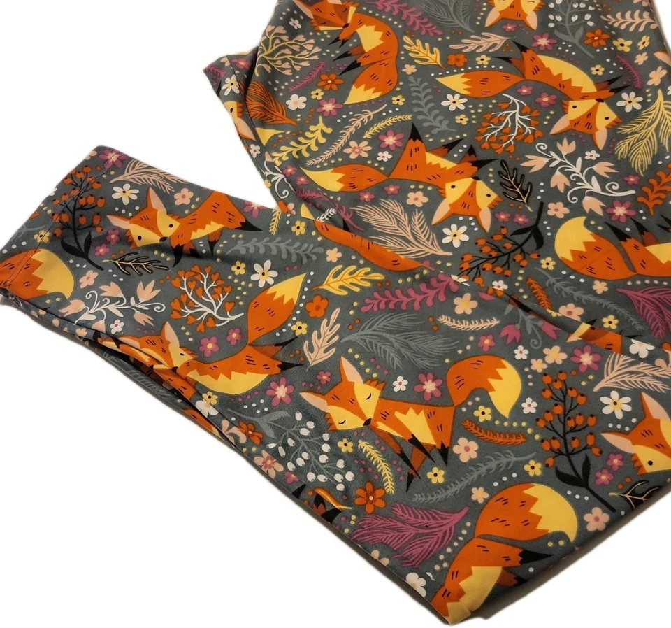 Raro LuLaRoe 2 XL Leggings Zorro Zorro Floral Bosque Naturaleza Foto 4 de 4