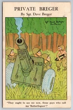 Humor, Funny, Military, Private Breger, Butterfingers, Vintage Postcard