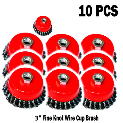 10PC 3  Knot Type Fine Wire Cup Brush Wheel 5/8'' Arbor FITS 4-1/2'' Angle Grinder