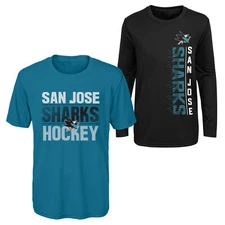 Outerstuff NHL Youth San Jose Sharks Performance Long & Short Sleeve T-shirt Set
