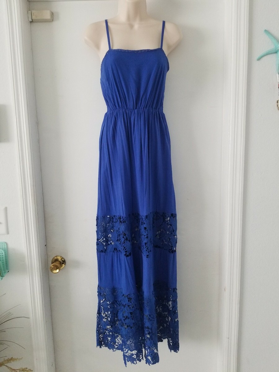 royal blue crochet maxi dress Crochet BLUE Long Dress XL / BLUE