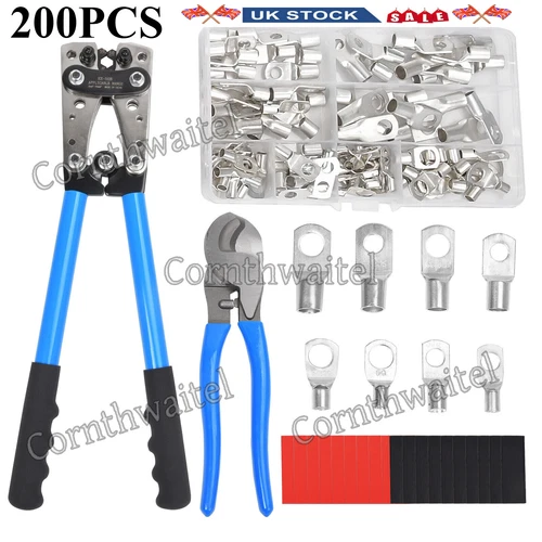 Heavy Duty Battery Cable Crimping Tool Wire Lug Crimper Terminal Copper Lugs Kit - Picture 28 of 30