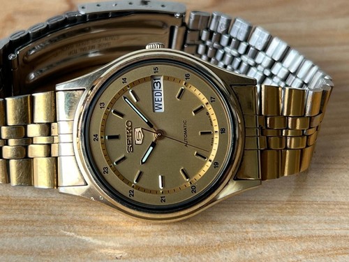 Vintage Seiko 5 Gold Dial 6309-8920 Automatic 35mm Herrenuhr, top