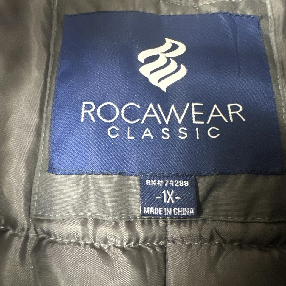 VINTAGE Rocawear Jacket Womens 1X Parka Gray Long Y2K Faux Fur Hood Insulated - Image 3 of 4