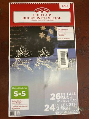 HOLIDAY TIME 3 PC LIGHT-UP BUCKS with SLEIGH CHRISTMAS SCULPTURES Set 210 LIGHTS