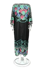 GOTTEX Vtg 80's Floral Metallic Maxi Dress Caftan Cover Up Saks Fifth sz S /169