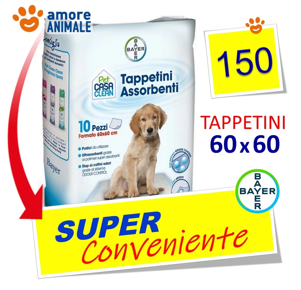 150 Tappetini Bayer Sano e Bello 60x60 - Traversine assorbenti per cane, cani