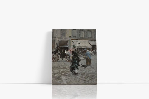 "Painting Giovanni Boldini Canvas canvas "Crossing the road" wooden frame - Picture 2 of 4