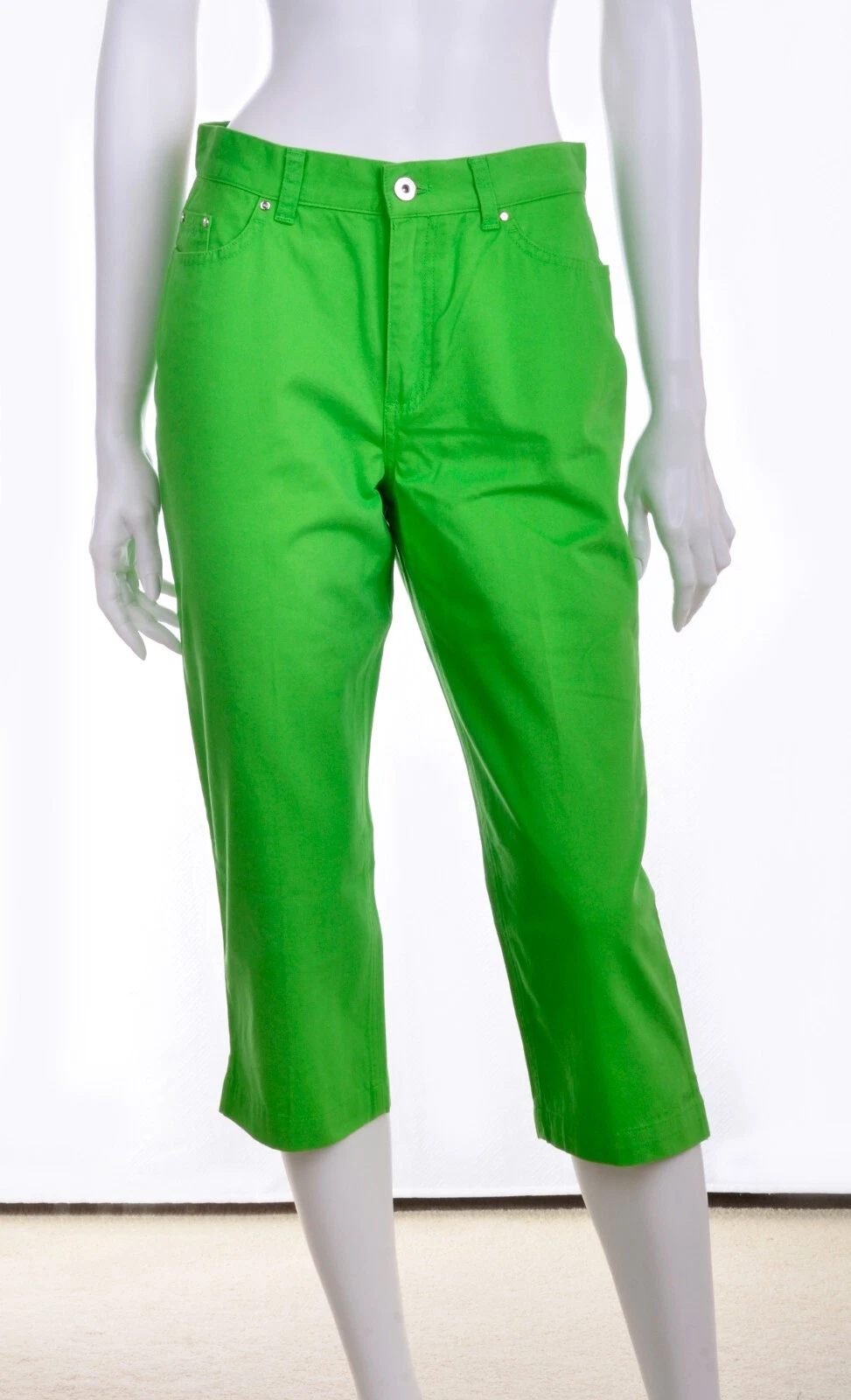 NWT LAUREN RALPH LAUREN 100% COTTON MID-CALF 5 POCKET CAPRI DARK LIME PETITE P8