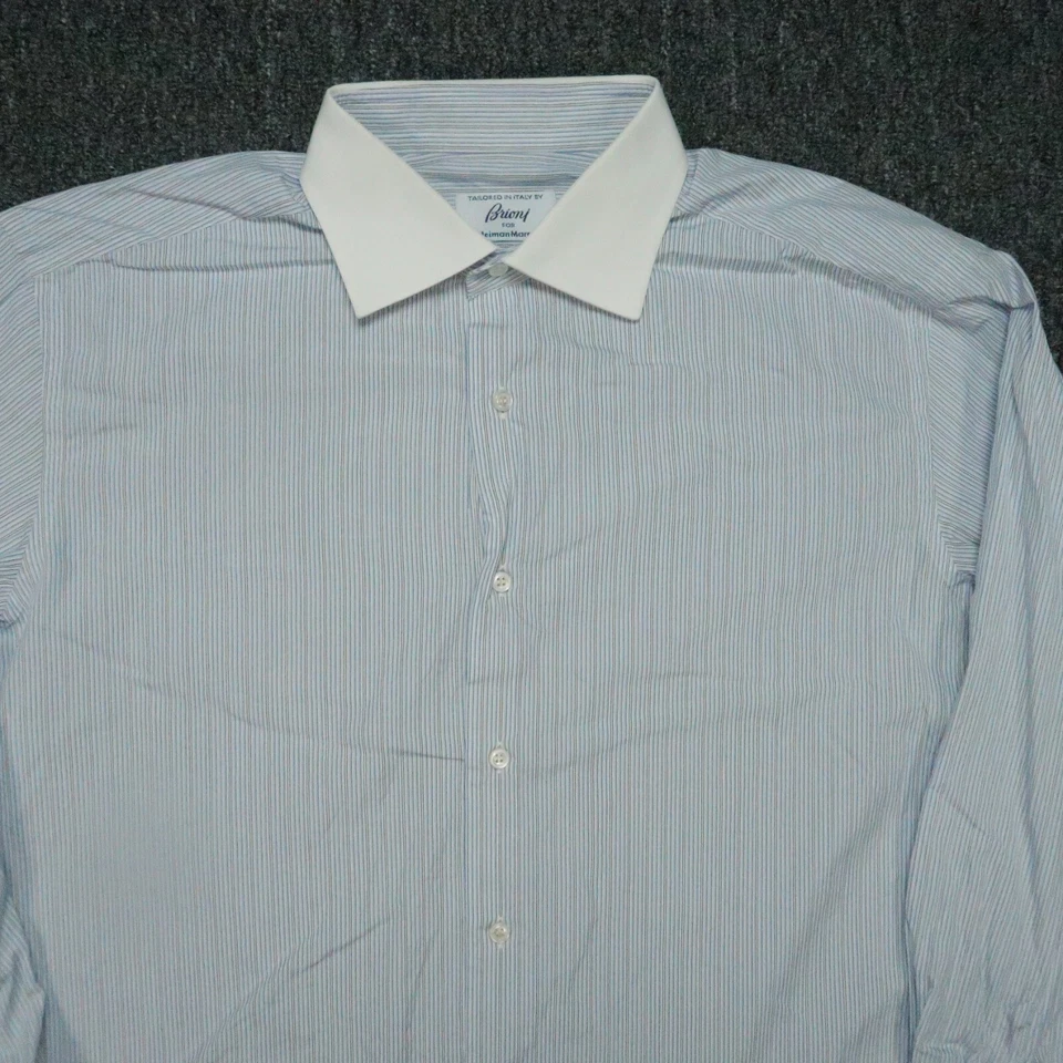 Camisa Brioni Para Hombre Extra Grande 16 Azul Blanco Manga Larga Botón Italia Puño Francés Foto 2 de 4