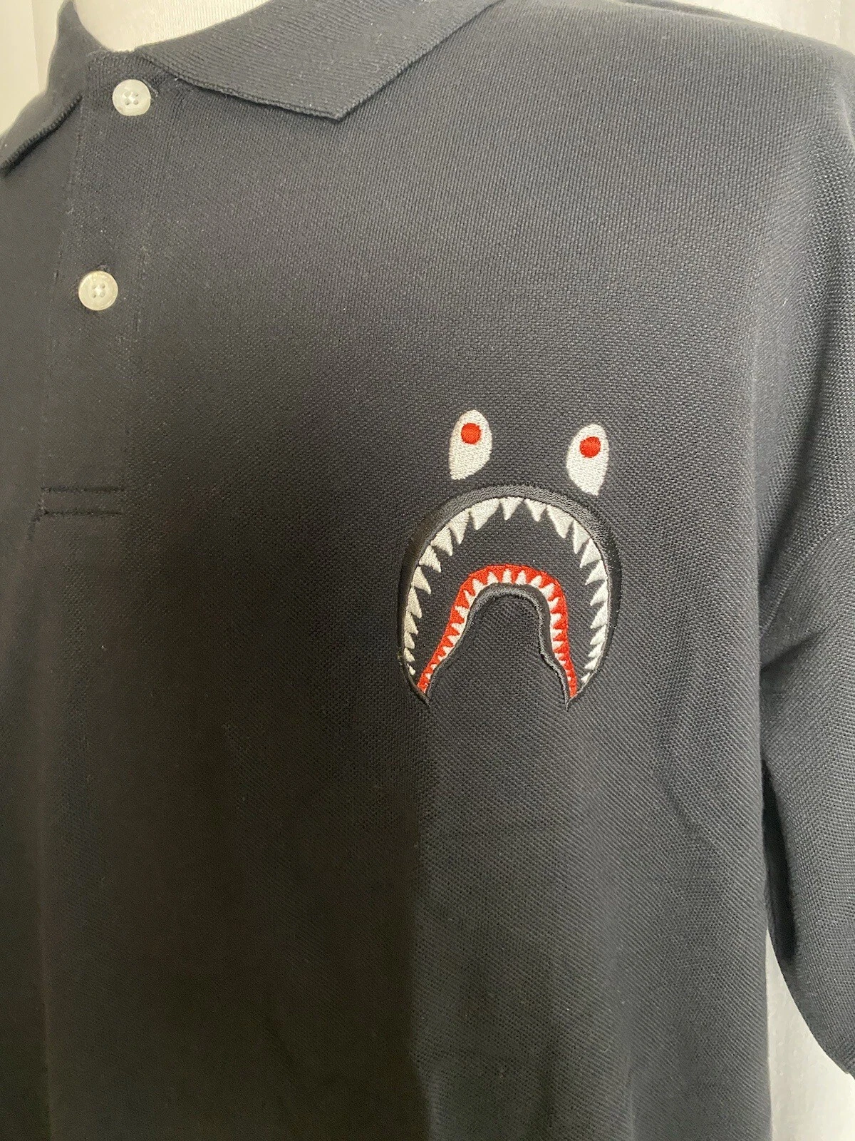 A BATHING APE (BAPE) Camicia abito da bagno scimmia Bape squalo cucito colletto nero XXL esclusiva Giappone