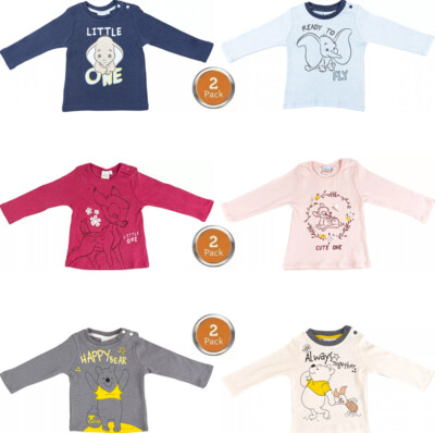 Disney Baby 2er Langarm T-Shirt Oberteil Winnie Pooh Bambi Dumbo Shirt Einteiler