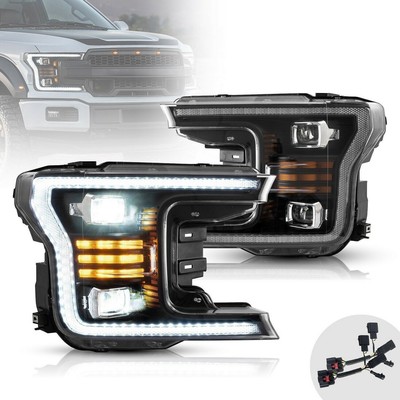 Upgraded Black FULL LED Headlights w/ Sequential Turn Signal for 18-20 F-150