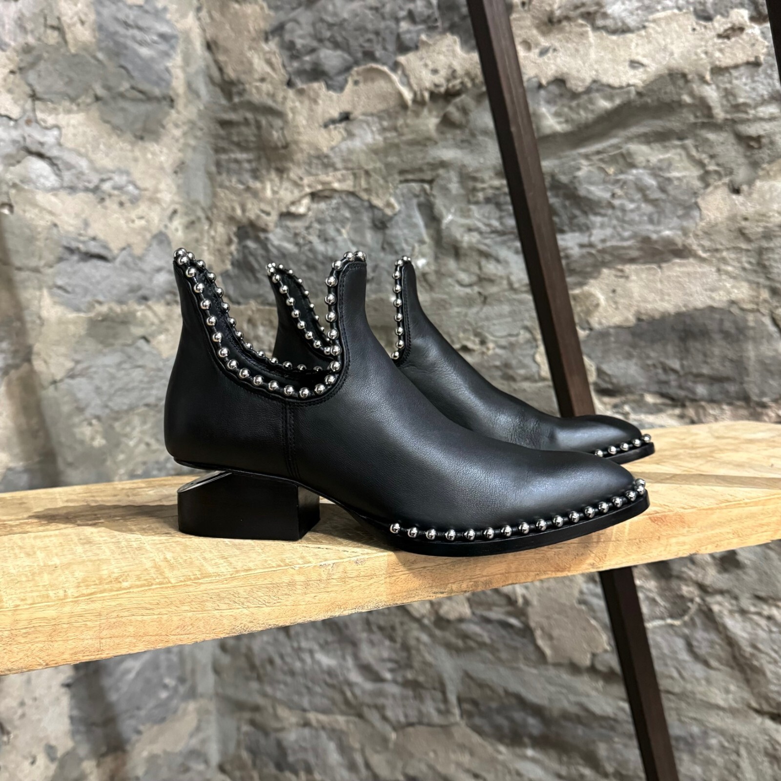 Alexander Wang Black Leather Studded Kori Cut Out Ankle Boot