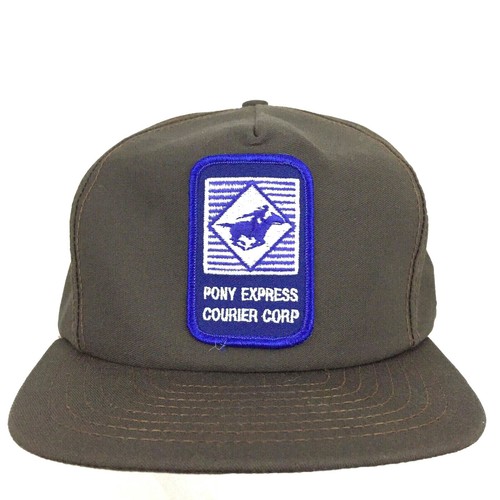 Vtg Pony Express Courier Patch Cap Spell Out Logo Snap Back Trucker Baseball Hat