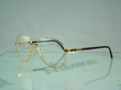 Vintage  HILTON MANHATTAN 201 C1 Glasses Gold Black Eyeglasses Frames 59-16-140