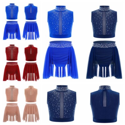 Kinder Mädchen Tanzoutfit Show Dress Jazz Crop Top Mit Rock Hip Hop Strass Lob