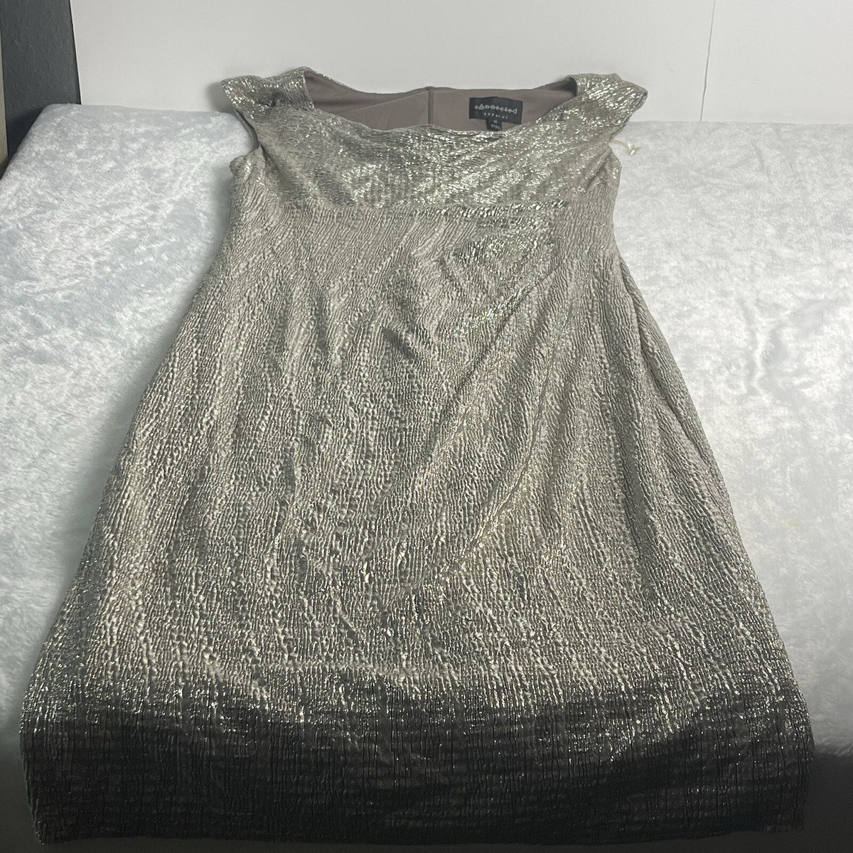 Connected Apparel Women's 10 Evening/Cocktail Dress Silver Zip Back Slouch Front Connected Apparel Women's 10 Evening/Cocktail Dress Silver Zip Back Slouch Front