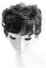 Fluffy Wavy Curly Real Human Hair Topper Front Bangs Hairpiece for Women Wiglets