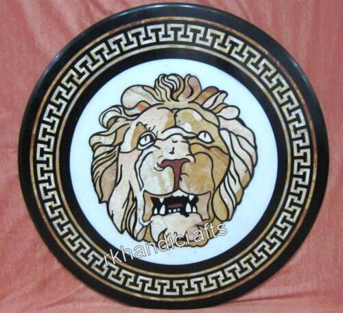 30 Inches Marble Coffee Table Top Lion Pattern Inlay Work Sofa table for Hallway