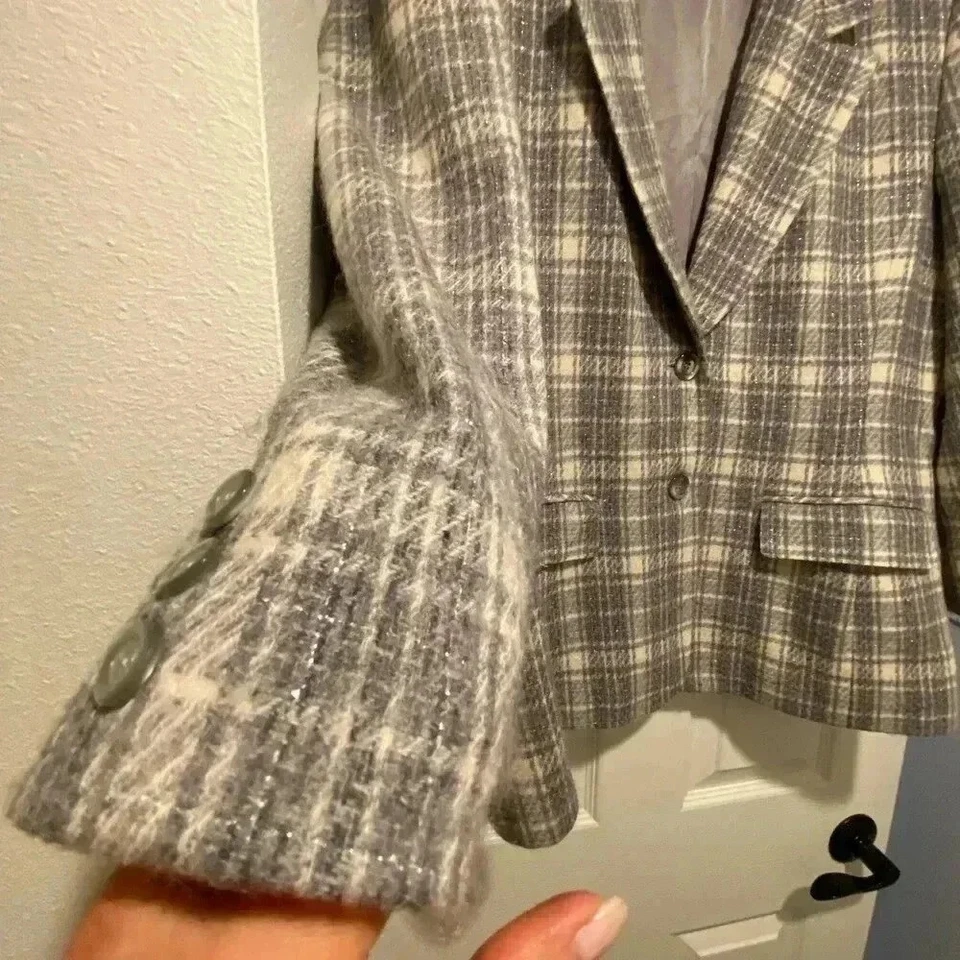 Blazer Pendleton Mujer Lana Cuadros Vintage Bolsillos Forrado Gris Crema Plata 18 Foto 3 de 4
