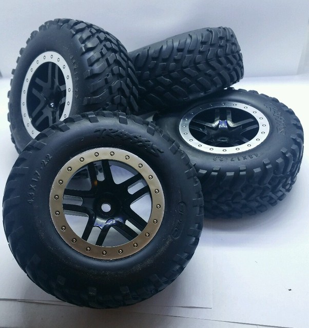 Traxxas Slash 2wd 4wd VXL Mounted Tires Spec 12mm Black Spoke Wheels