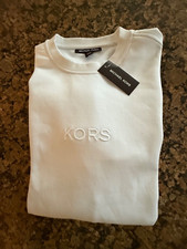 Michael Kors Men  s Cotton Blend Crewneck Sweatshirt MK Graphic Logo White Large