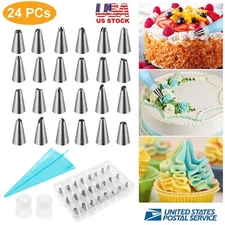 24pcs Cake Decorating Kit Supplies Tools Tips Icing Bag Nozzles Piping Set