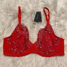Natori 34D Bra Red Embellished Underwire Sheer Cup Back Closure 724324 NEW $72