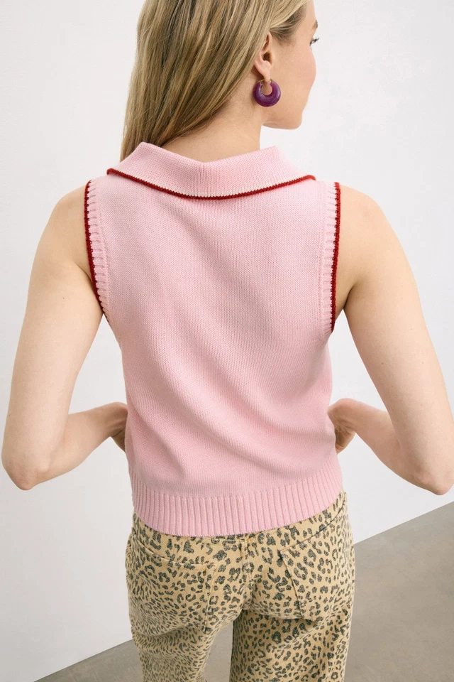 Polo Rachel Antonoff Rosa Dividido Sin Mangas Talla XL con Pequeña Mancha Foto 3 de 4