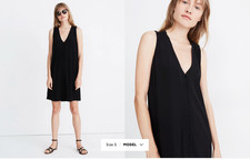 Madewell Heather Button Front Dress in Solid Black Sleeveless V-Neck Mini Size S