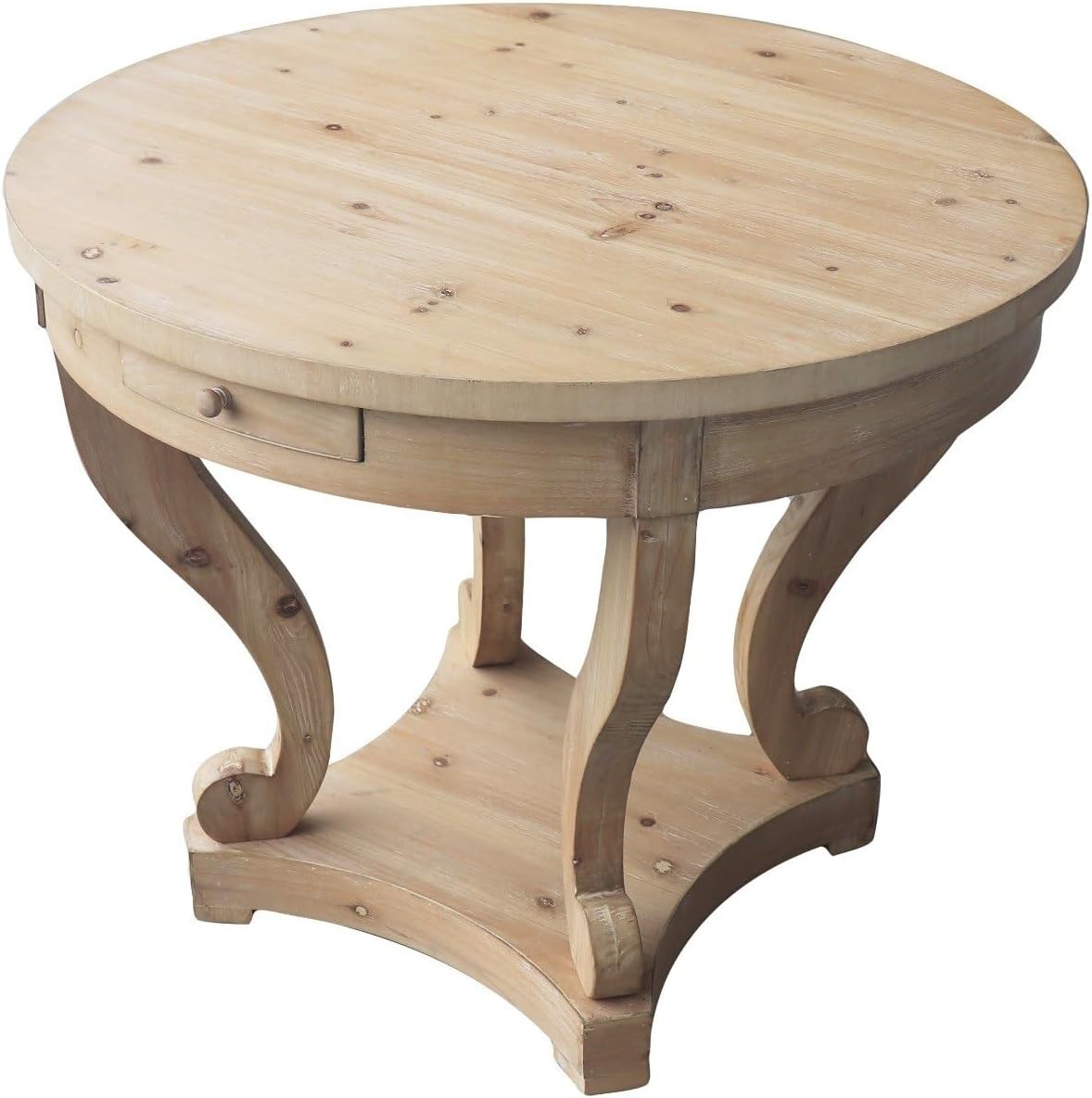 Rustic Wooden Round Side Table with Drawer Vintage Farmhouse Accent Table 31.5