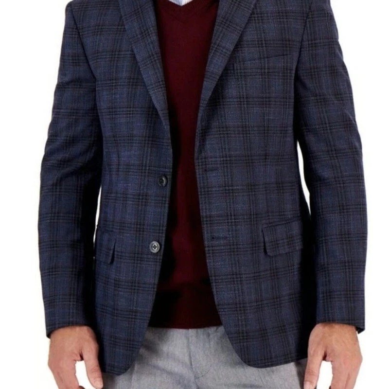 Blazer Traje Tommy Hilfiger Para Hombre Azul Marino/Rosa Cuadros Conrad Ajuste Moderno Talla 48L Foto 3 de 4