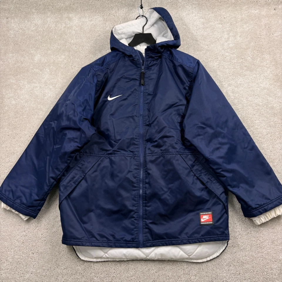 Nike Parka masculino tamanho XL 18-20 azul com capuz zíper completo resistente à água vintage anos 90 - Imagem 2 de 4