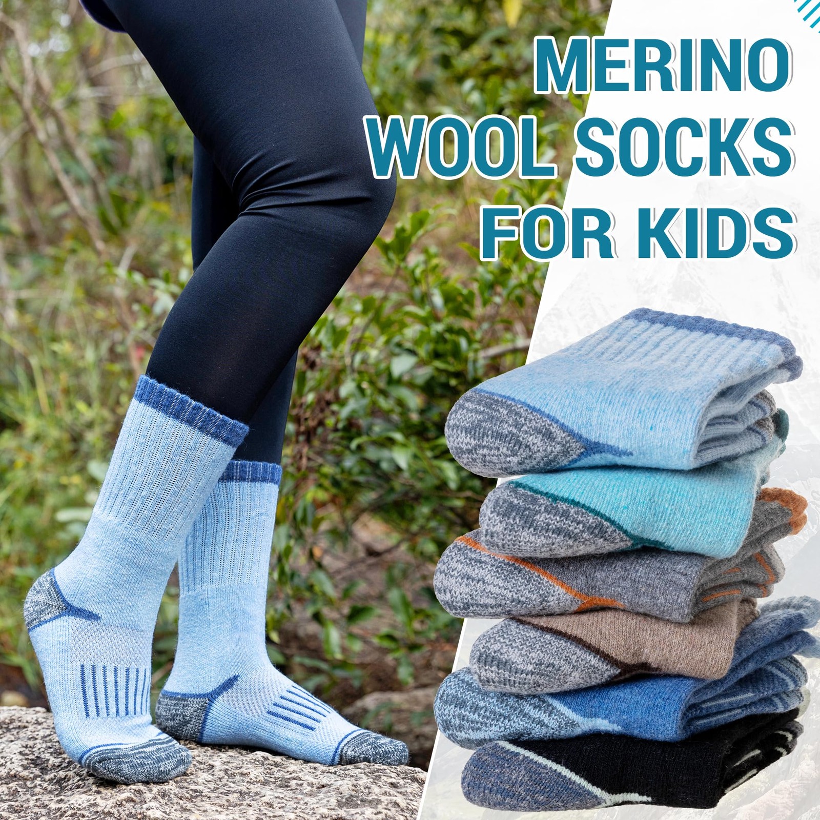 Kids Merino Wool Hiking Socks Toddlers Boys Girls Thermal Warm Winter Cushion