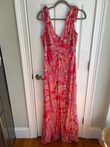 David Meister Maxi Dress Women's Size 12 Silk Pink Paisley Tropical Vacation - Picture 3 of 14