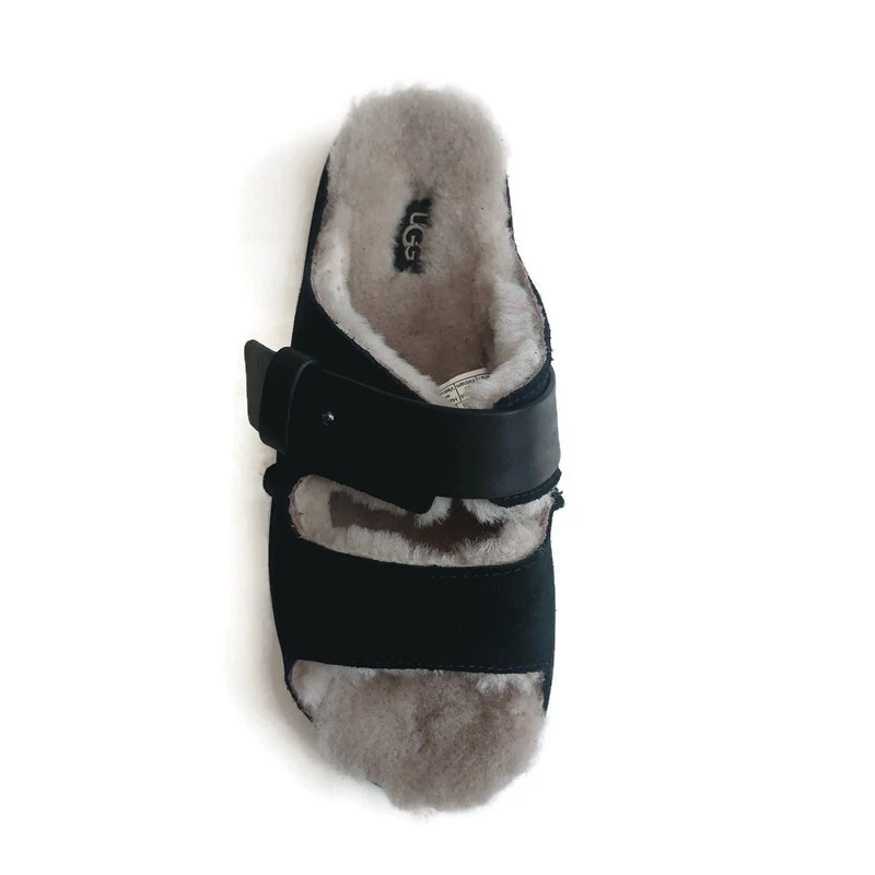 Zapatilla UGG Greenport para mujer talla 7 correa deslizable gamuza piel de oveja negra 1167611 Foto 2 de 4