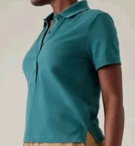 NWT Athleta Pique Short Sleeve 5 Button Polo Shirt Womens SMALL Golf Tennis TEAL - Picture 2 of 11
